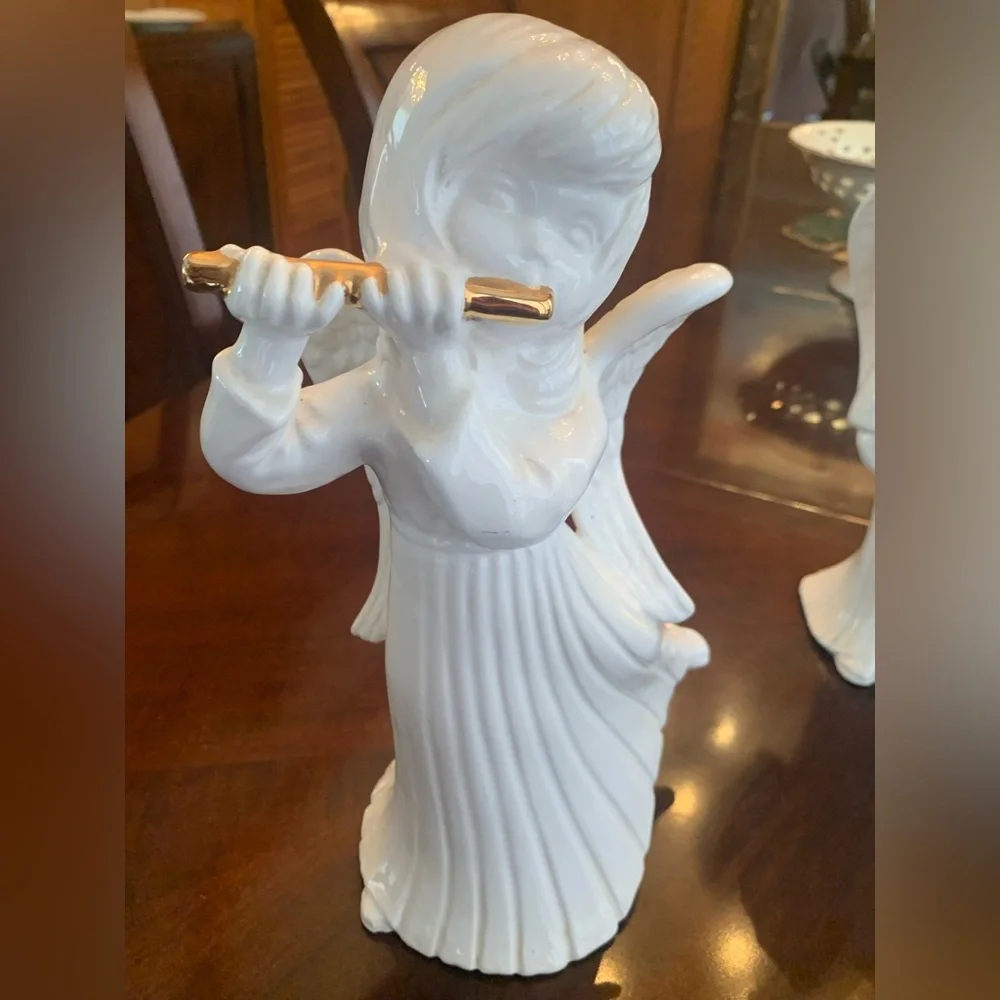 3 ATLANTIC MOLD 12 INCH TALL CERAMIC ANGELS PLAYING CHRISTMAS HYMNS PREOWNED